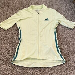 Adidas Light Yellow Cycling Jersey with Green Stripes
